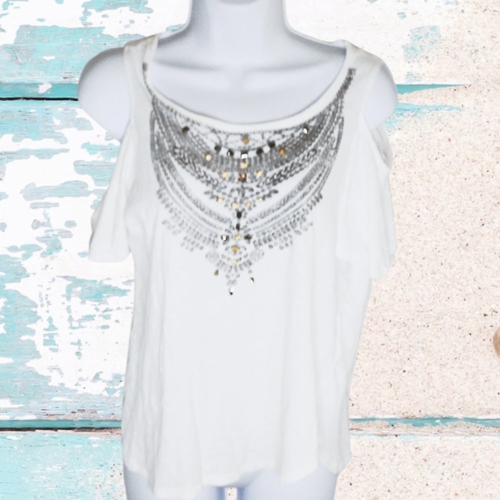 DEMOCRACY BLOUSE TOP COLD SHOULDER WITH GEMSTONE